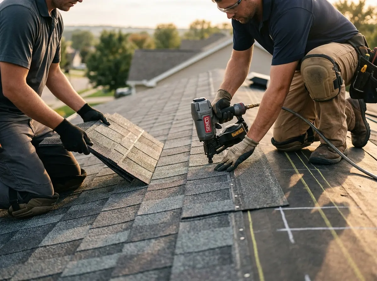 Professional roofer working on a residential roof in Big Spring
